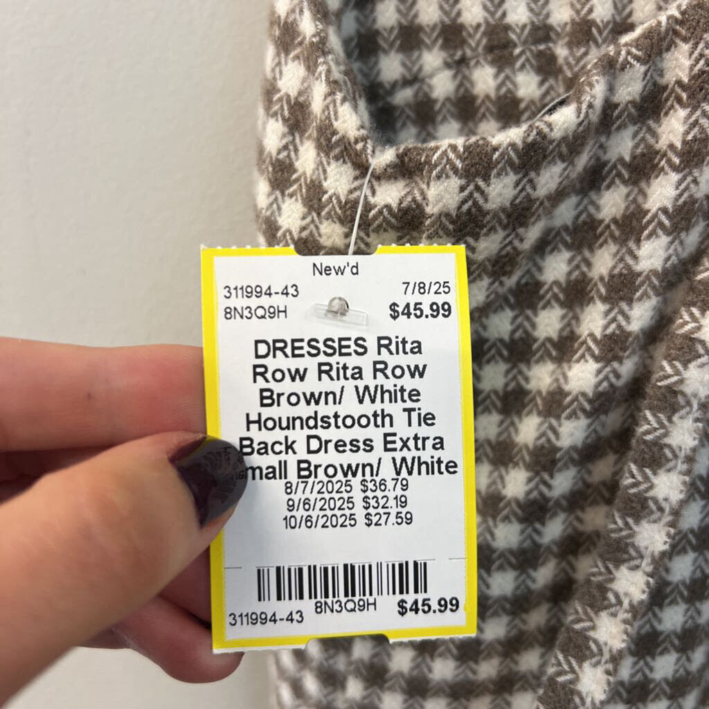 Rita Row Brown/ White Houndstooth Tie Back Dress Extra Small