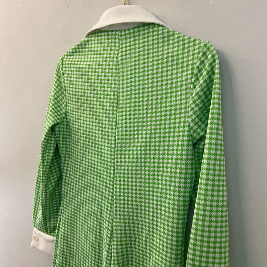Vintage Chapter Two Green/ White Houndstooth Long Sleeve Jumpsuit Extra Small