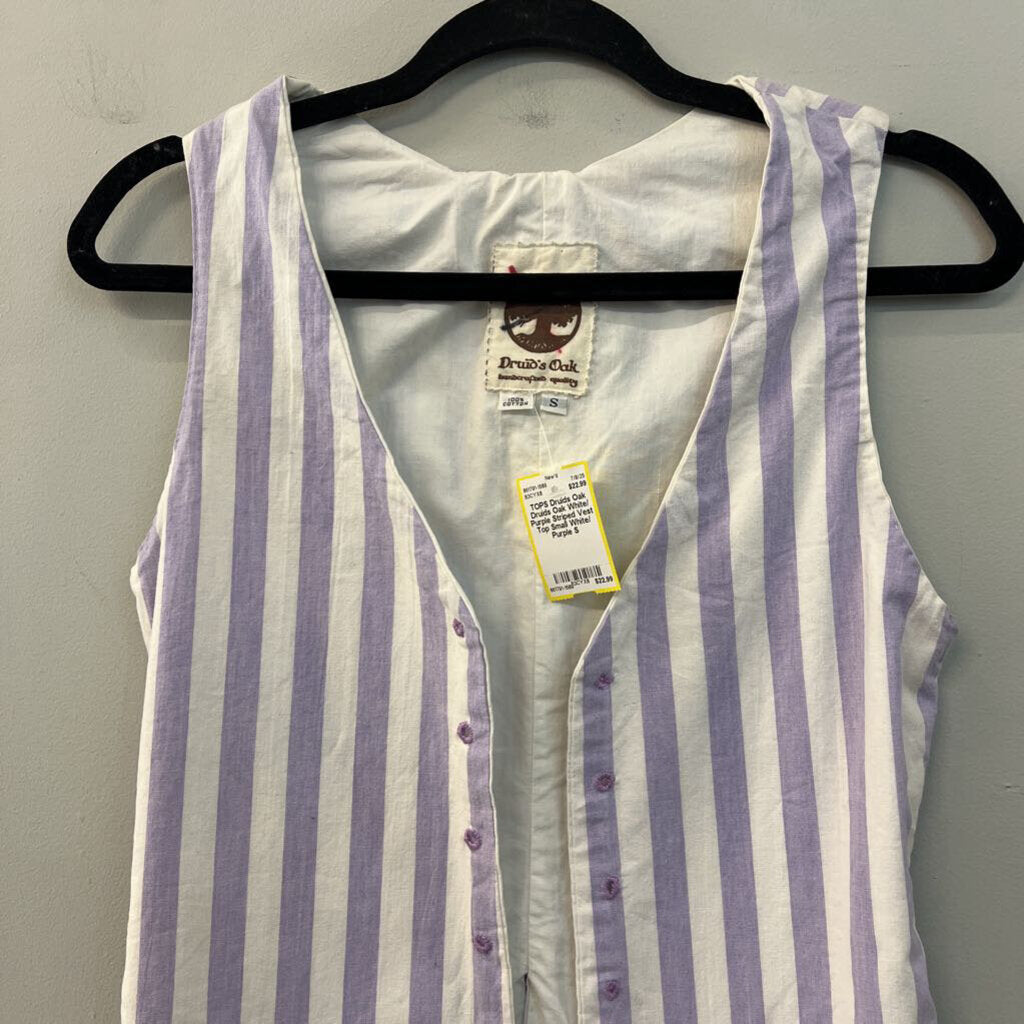 Druids Oak White/ Purple Striped Vest Top Small