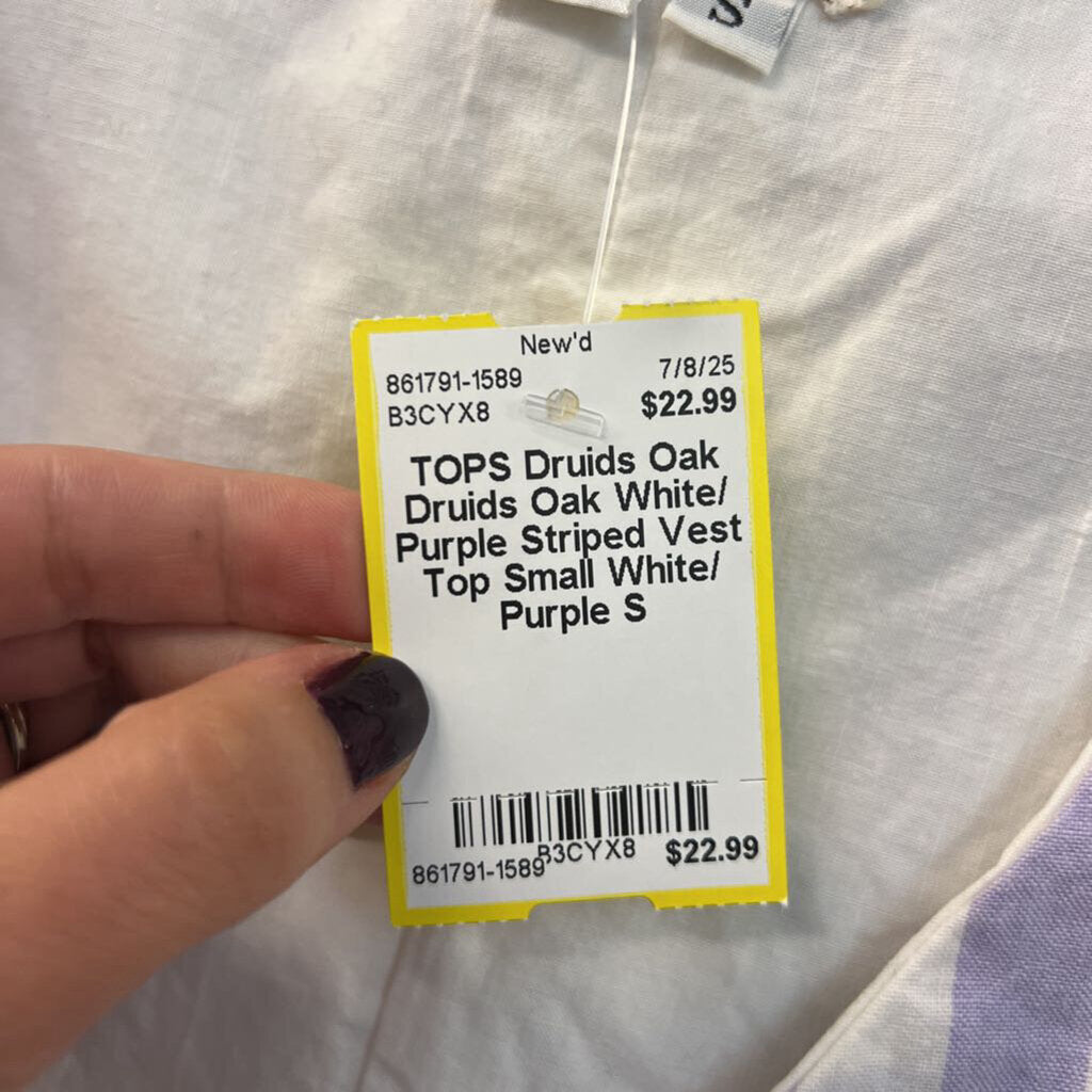 Druids Oak White/ Purple Striped Vest Top Small