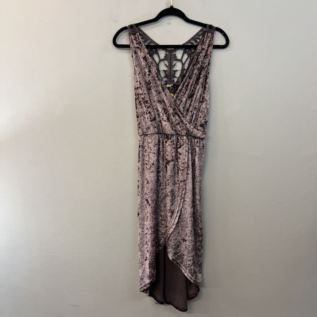 POL Purple Crushed Velvet Faux Wrap Dress Small