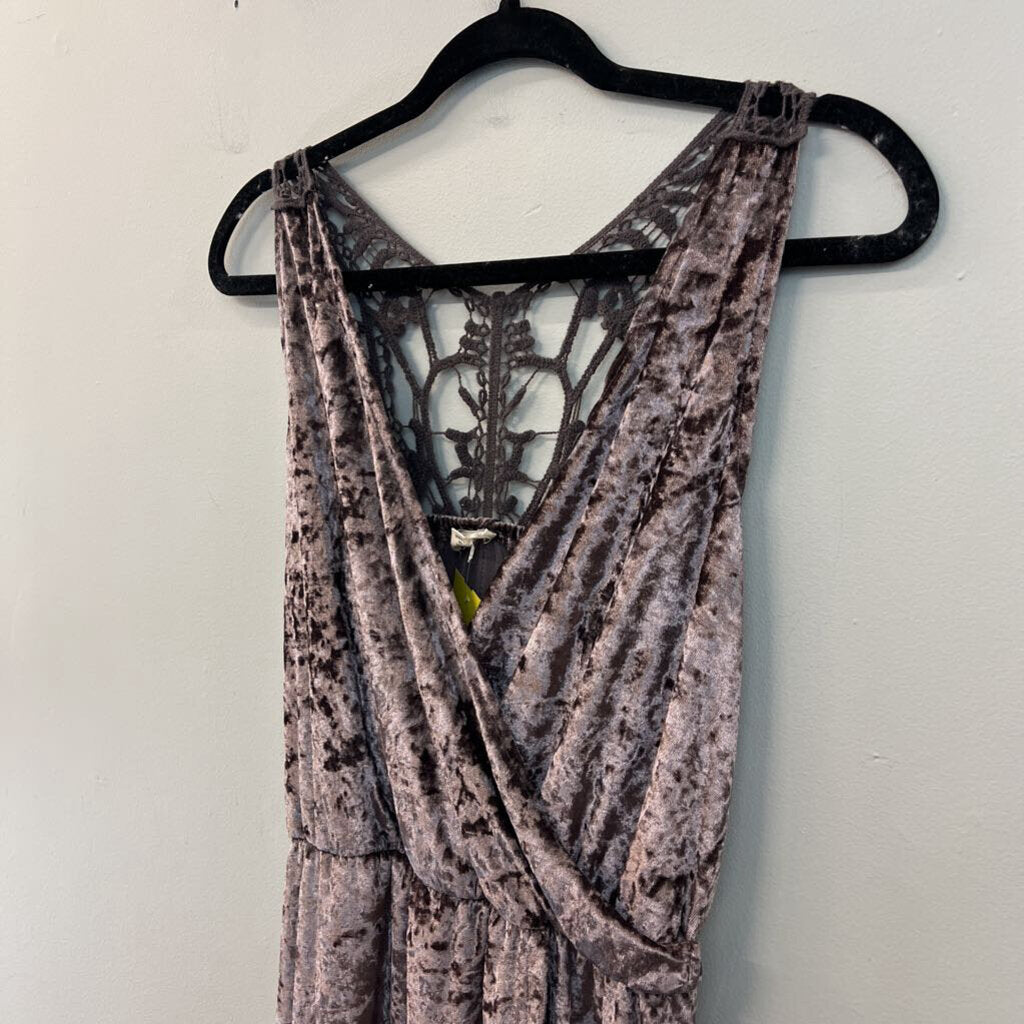 POL Purple Crushed Velvet Faux Wrap Dress Small