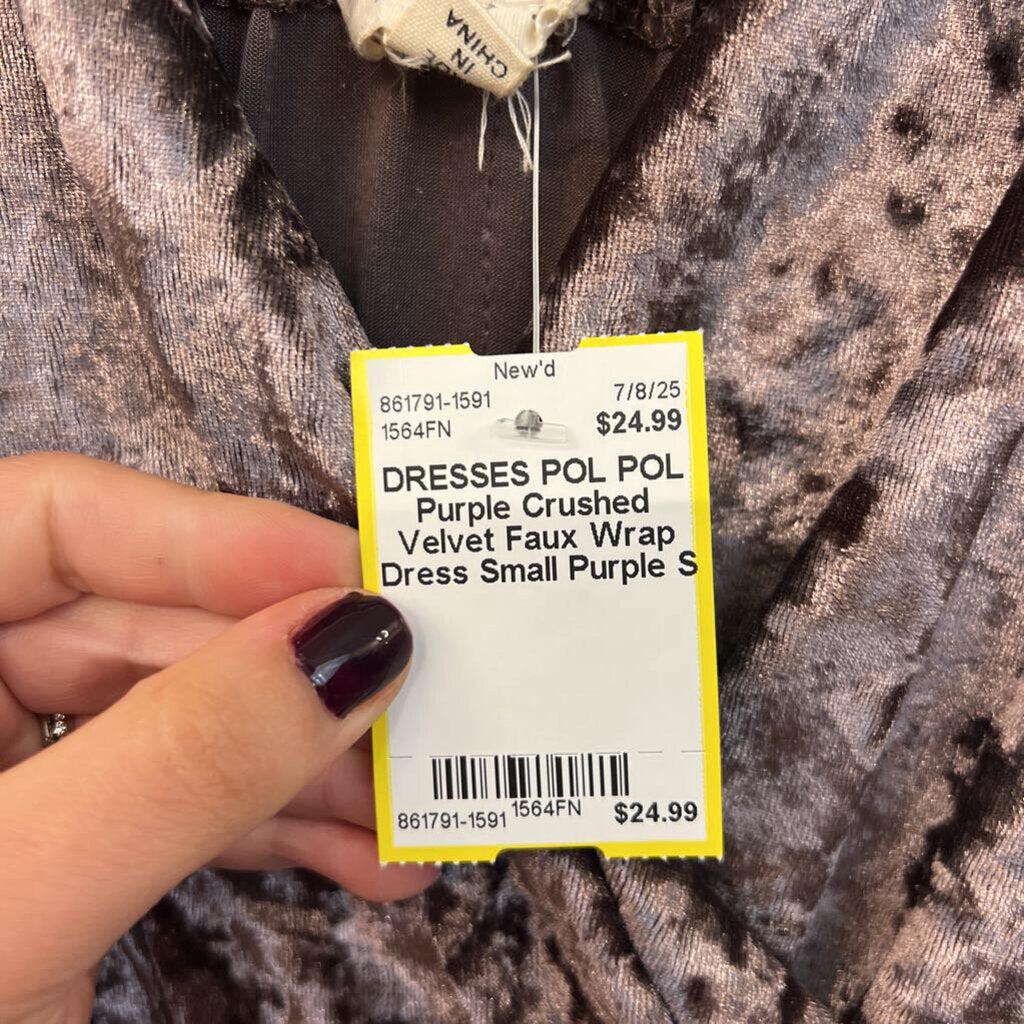 POL Purple Crushed Velvet Faux Wrap Dress Small