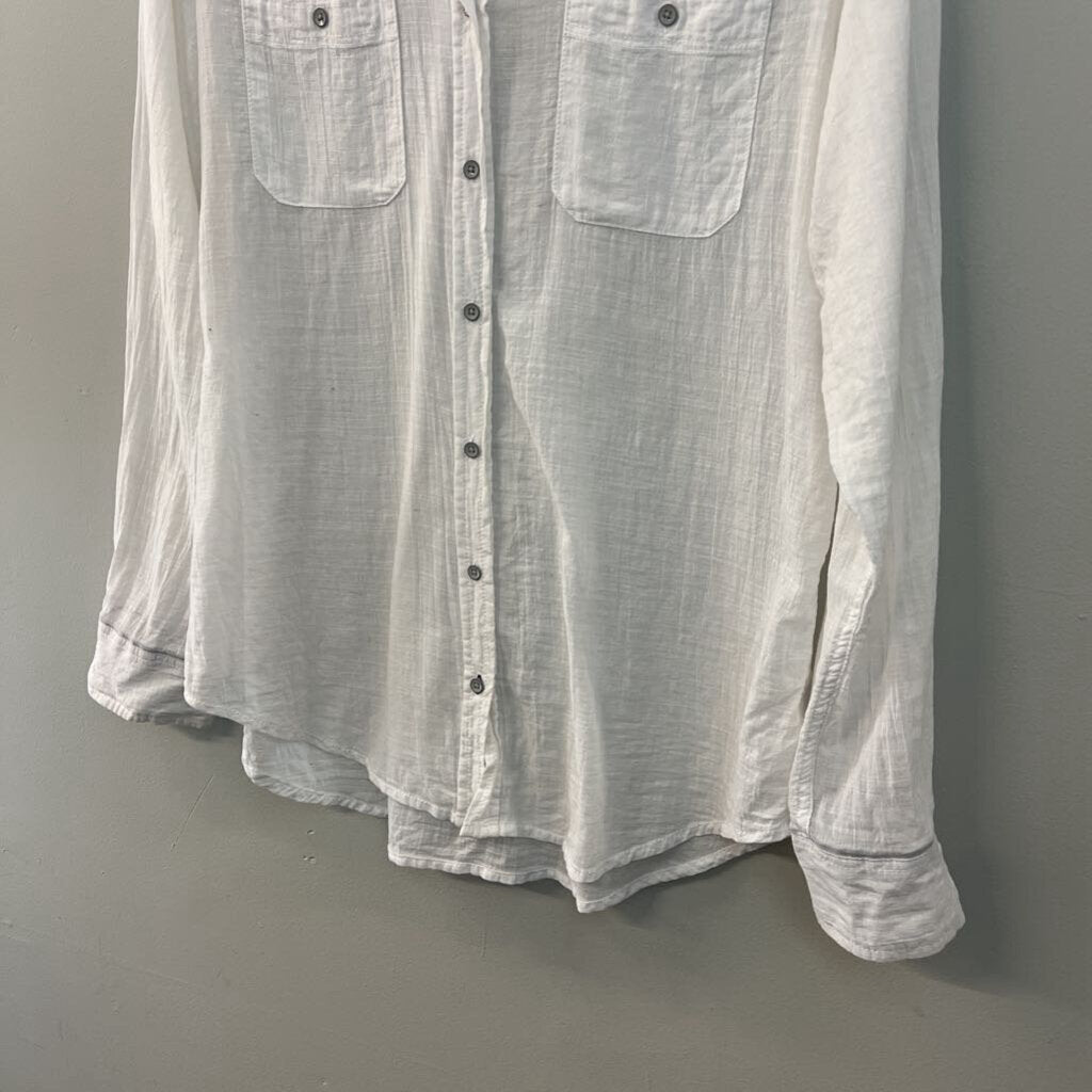 Stylus White 100% Cotton Long Sleeve Button Down Top Large