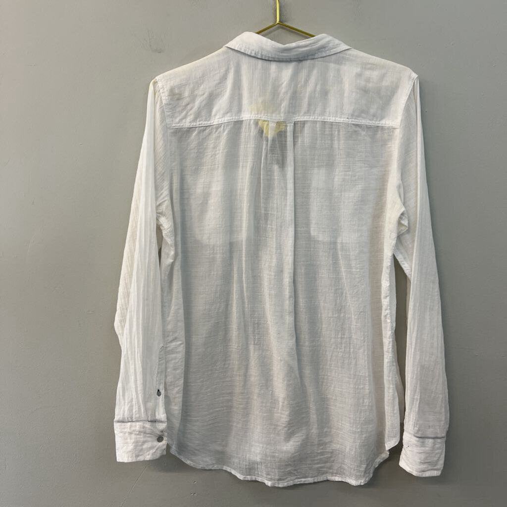 Stylus White 100% Cotton Long Sleeve Button Down Top Large