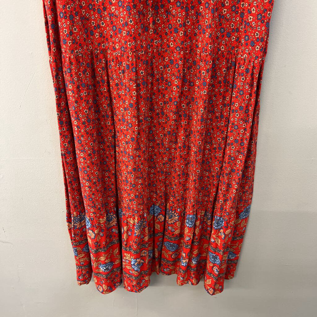 Zesica Red/ Blue Print Short Sleeve Maxi Dress Extra Large