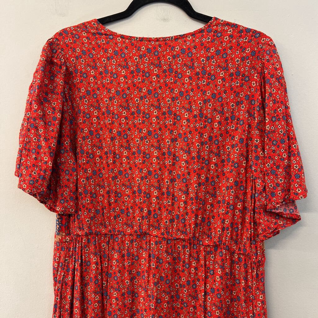 Zesica Red/ Blue Print Short Sleeve Maxi Dress Extra Large