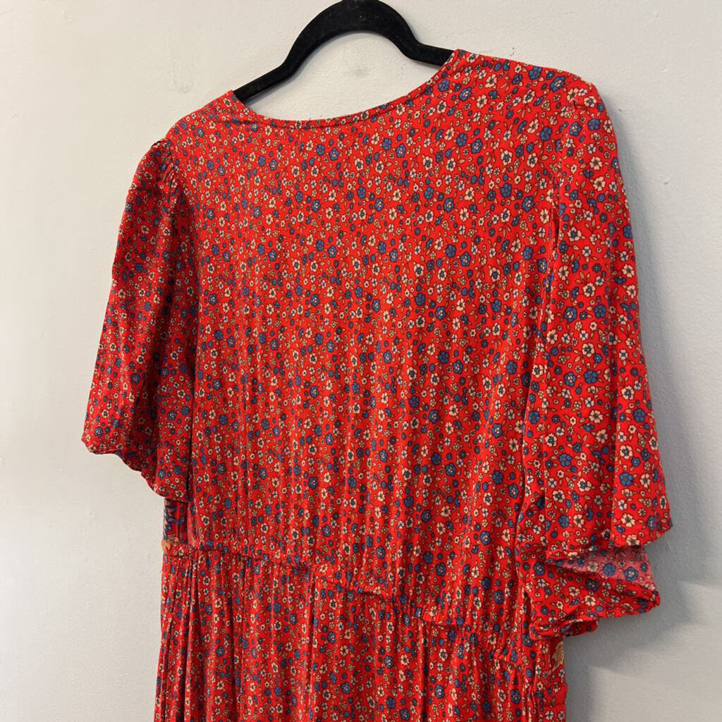 Zesica Red/ Blue Print Short Sleeve Maxi Dress Extra Large