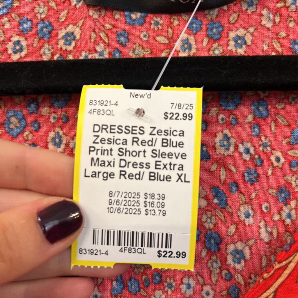 Zesica Red/ Blue Print Short Sleeve Maxi Dress Extra Large