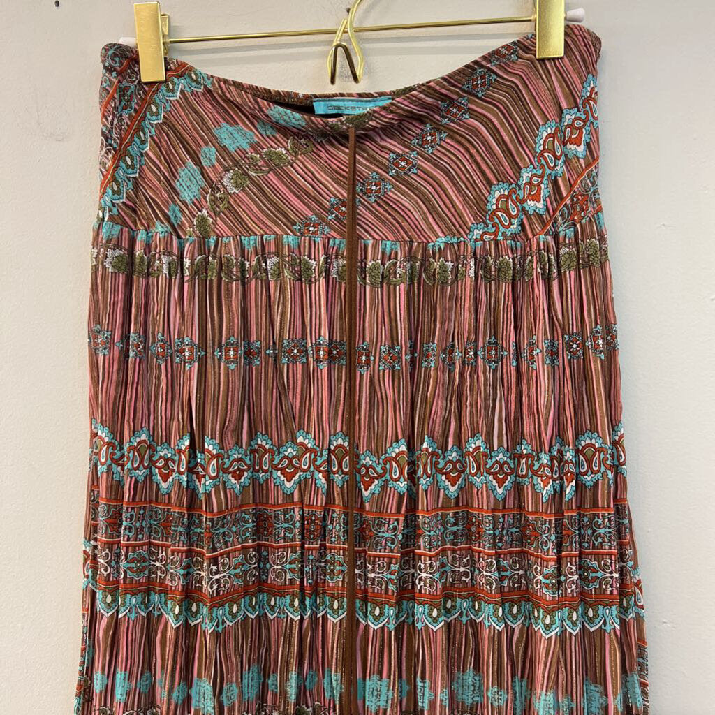 Back Stage Brown/ Multi Print Midi Skirt Small