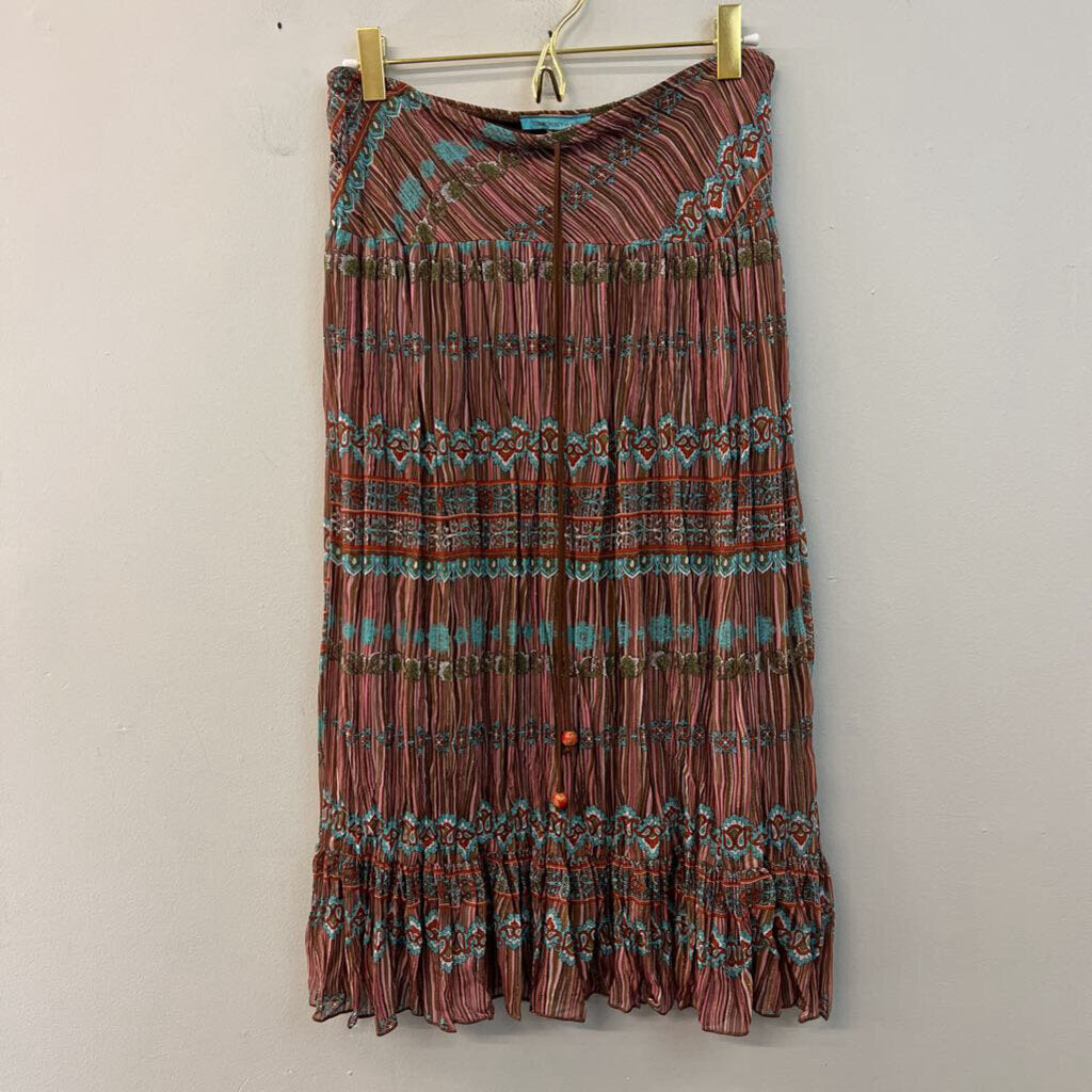 Back Stage Brown/ Multi Print Midi Skirt Small
