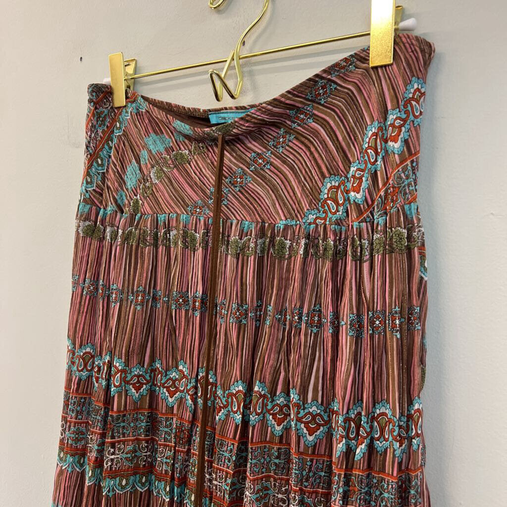 Back Stage Brown/ Multi Print Midi Skirt Small