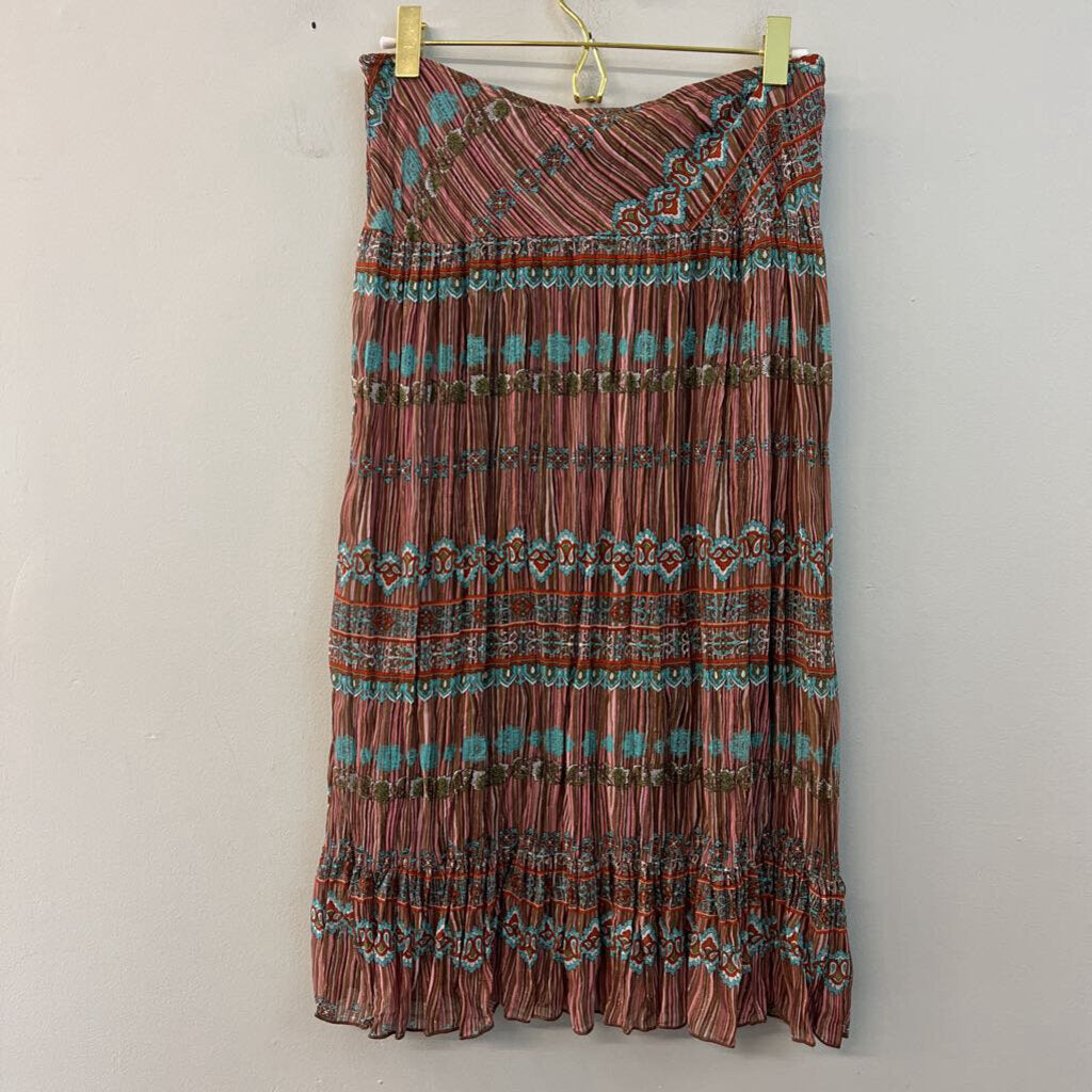 Back Stage Brown/ Multi Print Midi Skirt Small
