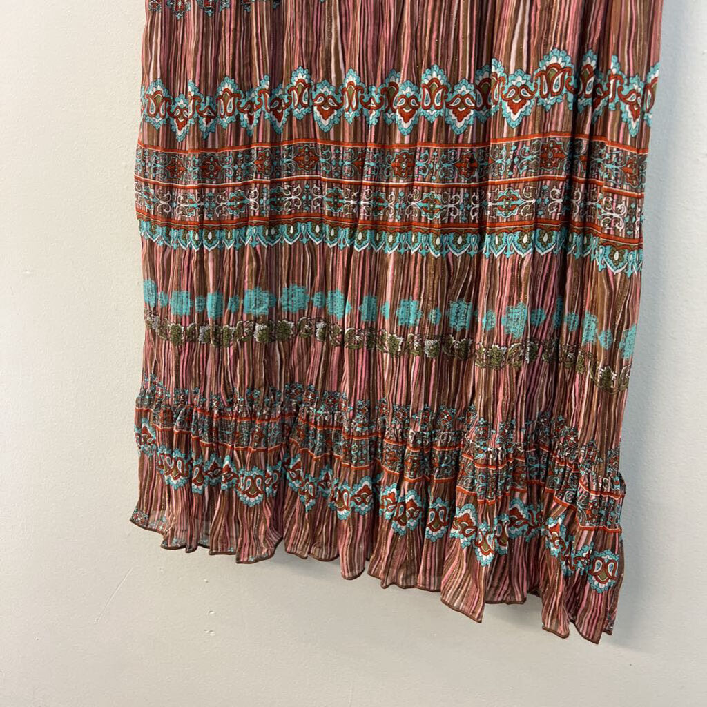 Back Stage Brown/ Multi Print Midi Skirt Small