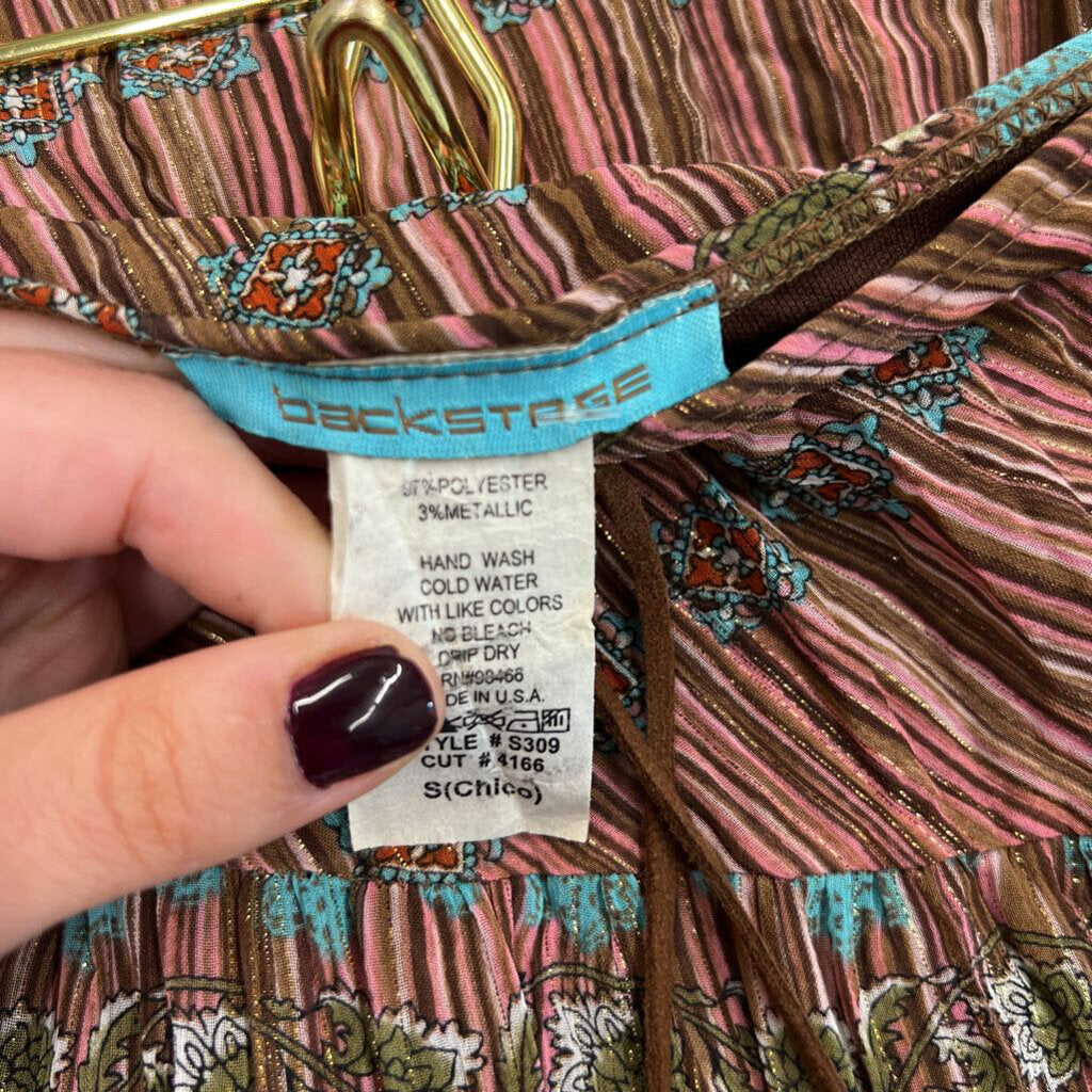 Back Stage Brown/ Multi Print Midi Skirt Small