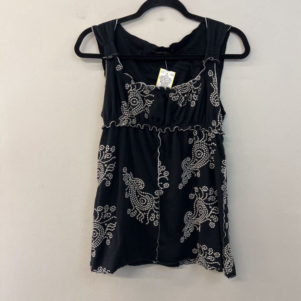 BCBG Black/ White Embroidered Print Tank Top Large