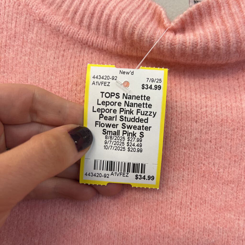 Nanette Lepore Pink Fuzzy Pearl Studded Flower Sweater Small