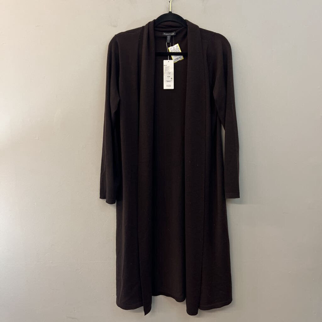 Eileen Fisher Brown Knit Long Open Front Cardigan Sweater Medium