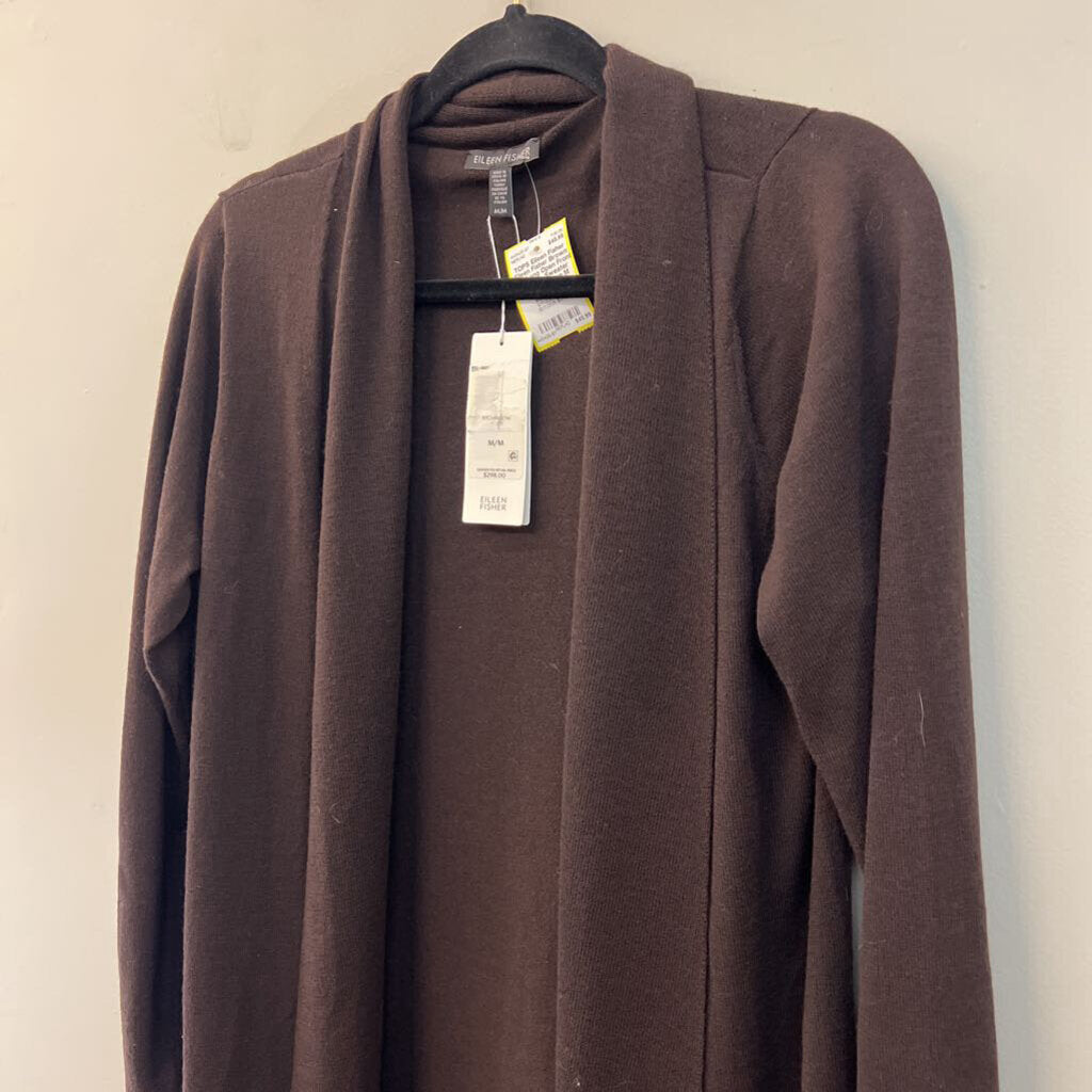 Eileen Fisher Brown Knit Long Open Front Cardigan Sweater Medium
