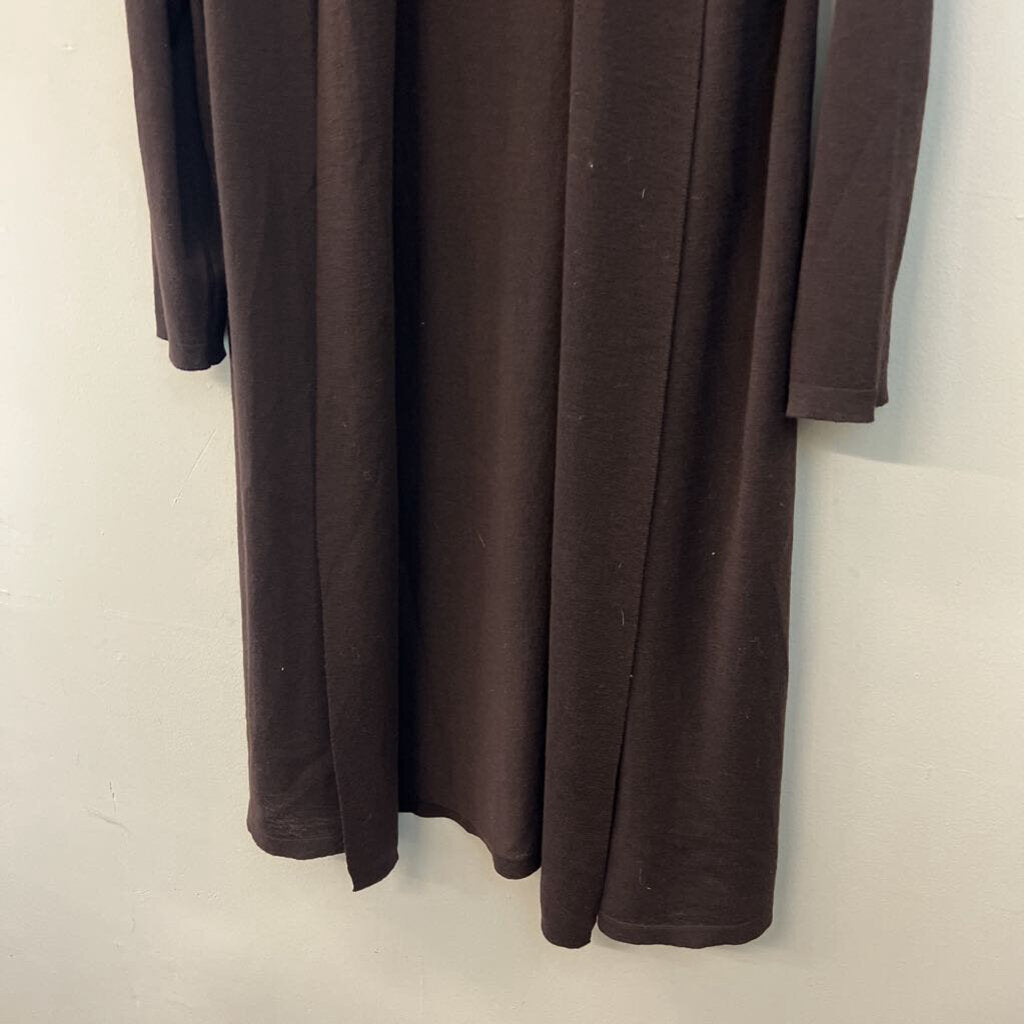 Eileen Fisher Brown Knit Long Open Front Cardigan Sweater Medium