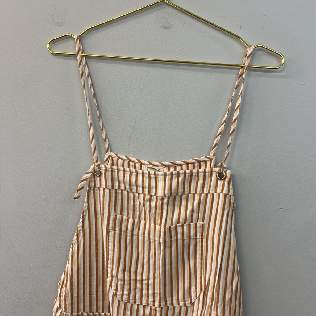 Billabong Brown/ White Striped Overall Romper Large