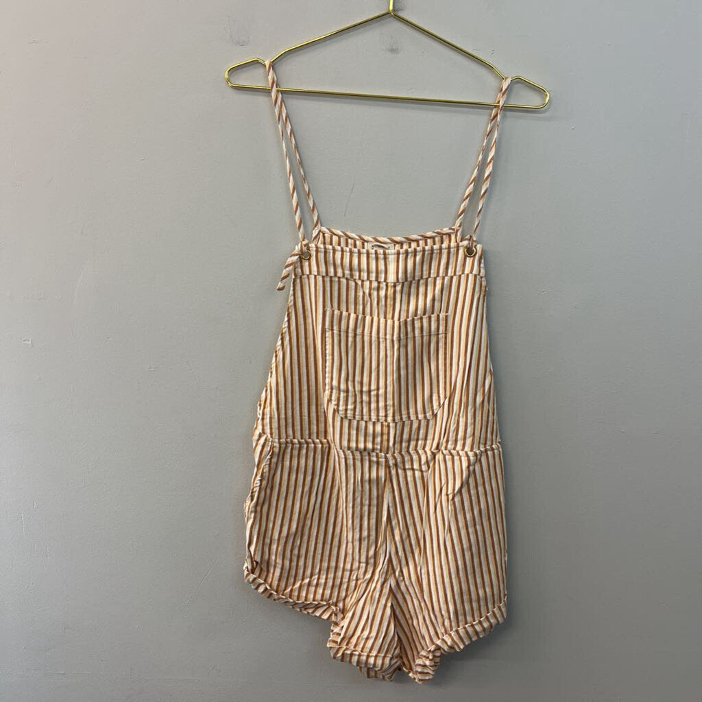 Billabong Brown/ White Striped Overall Romper Large