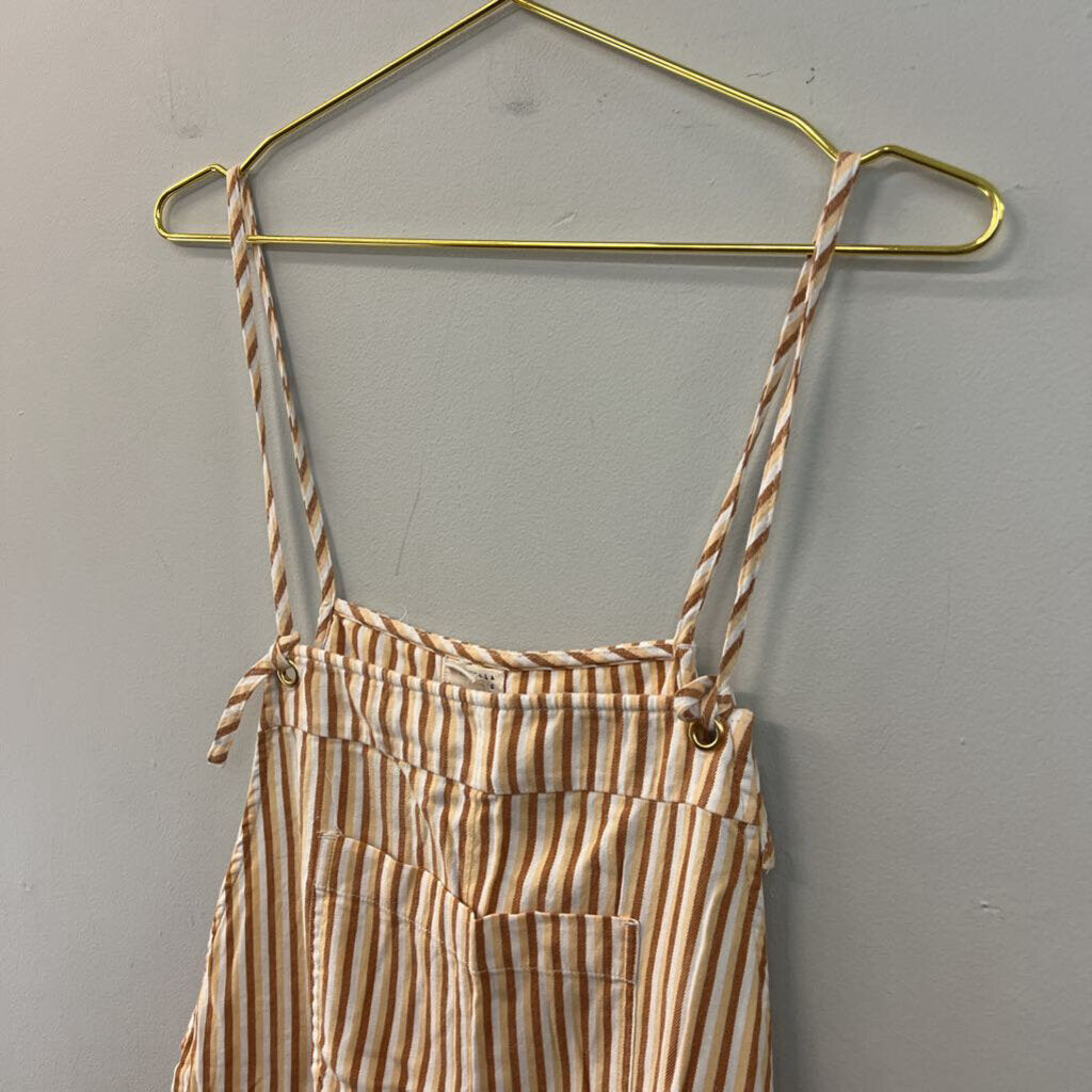 Billabong Brown/ White Striped Overall Romper Large