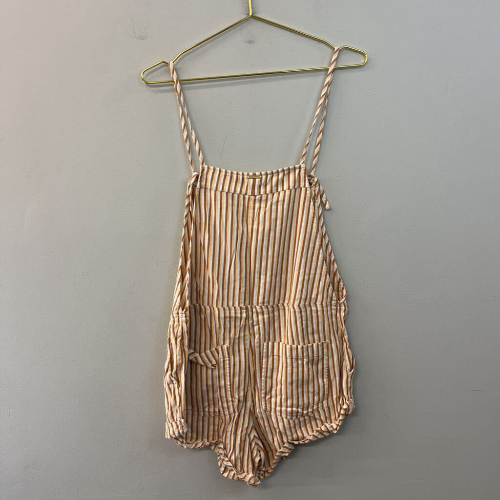 Billabong Brown/ White Striped Overall Romper Large