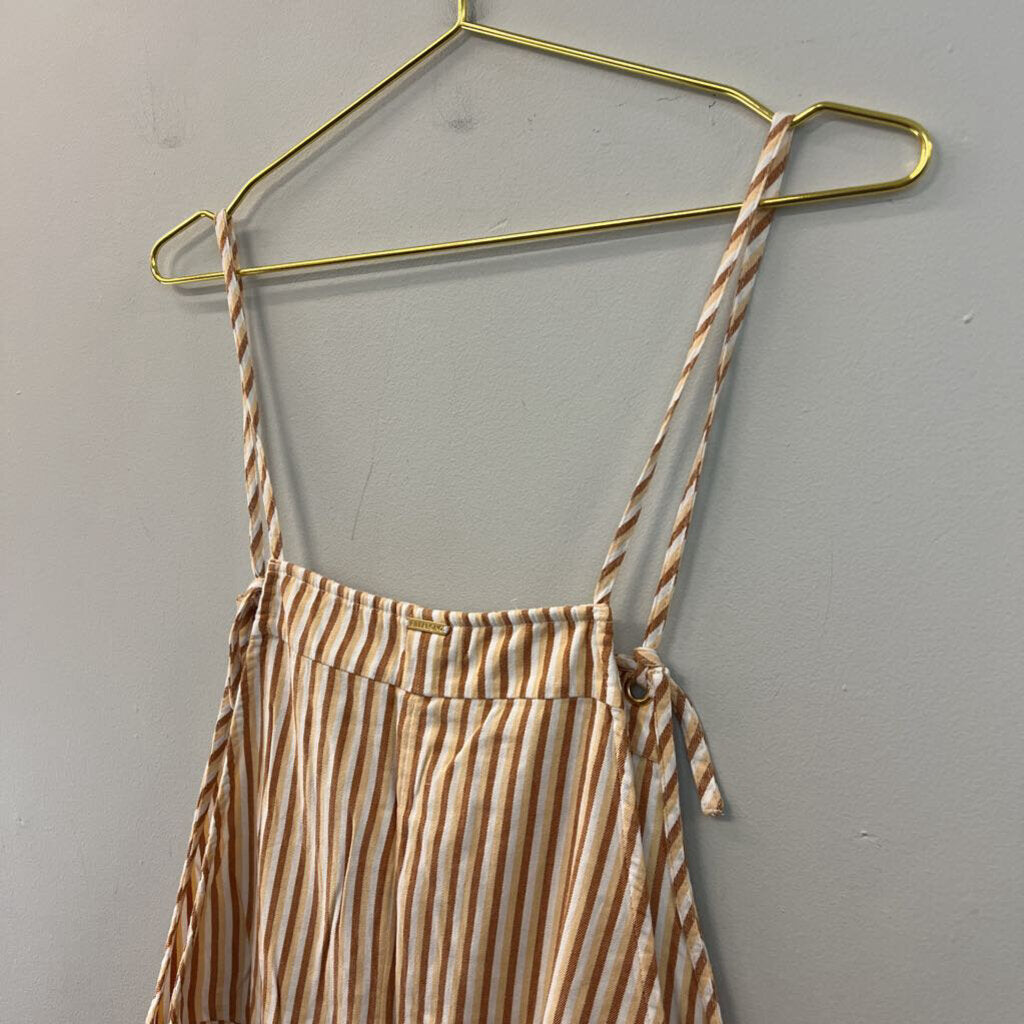Billabong Brown/ White Striped Overall Romper Large
