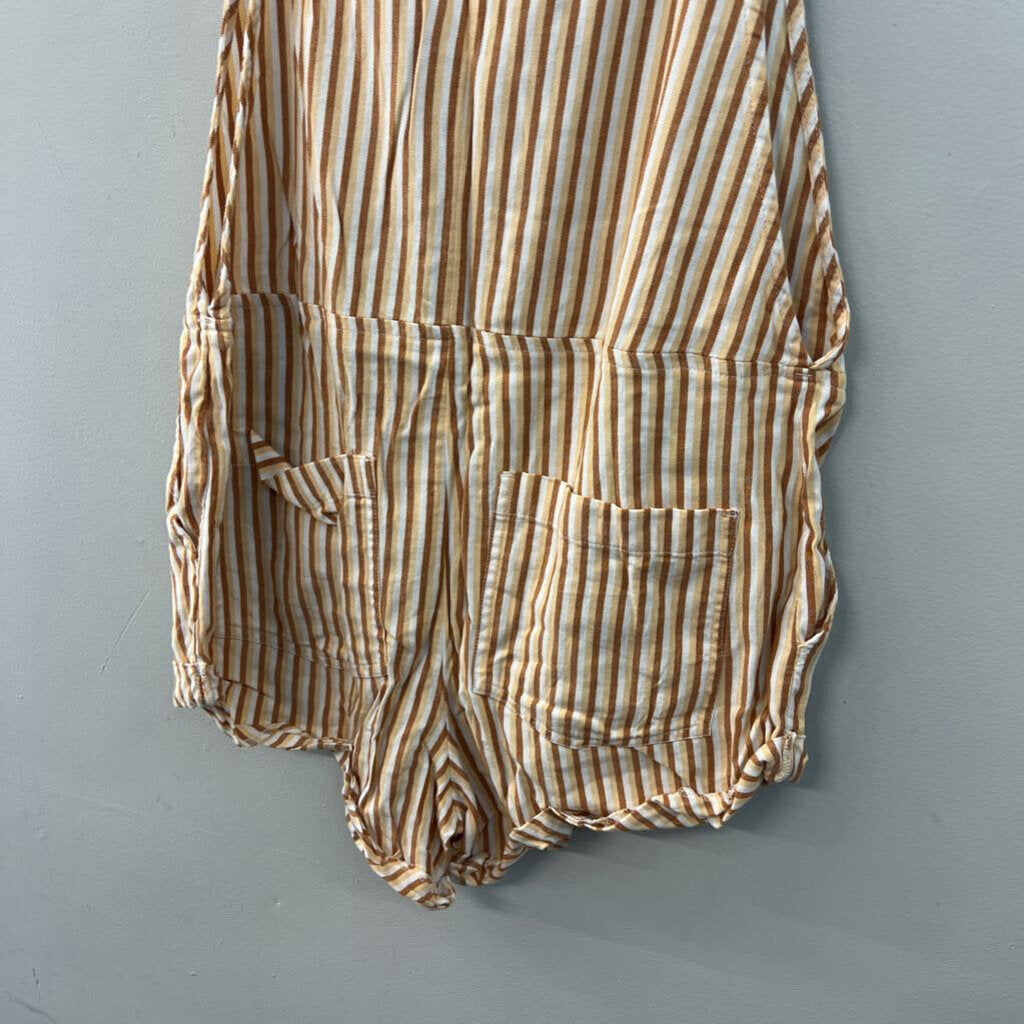 Billabong Brown/ White Striped Overall Romper Large