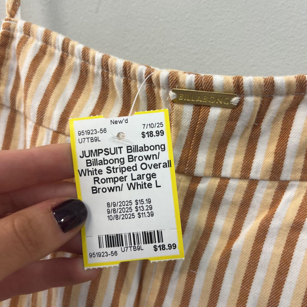 Billabong Brown/ White Striped Overall Romper Large