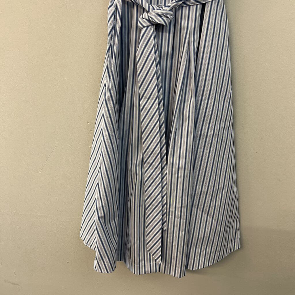 Brooks Brothers White/ Blue Striped Short Sleeve Button Down Tie Waist Dress 4 Petite