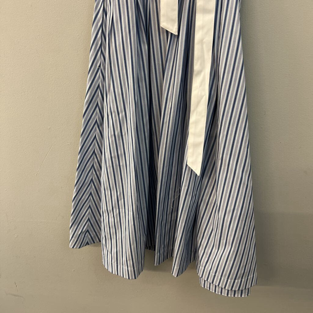 Brooks Brothers White/ Blue Striped Short Sleeve Button Down Tie Waist Dress 4 Petite
