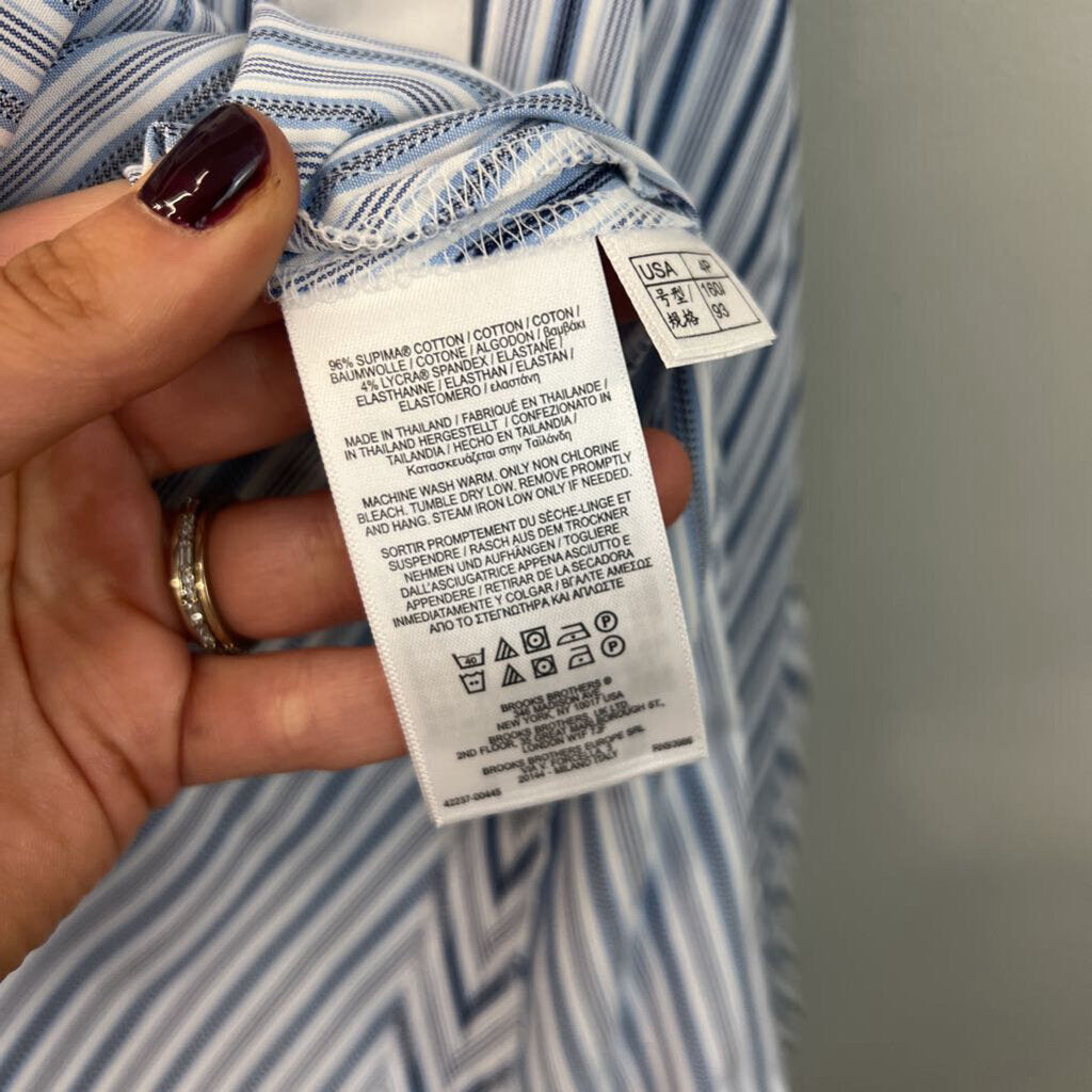 Brooks Brothers White/ Blue Striped Short Sleeve Button Down Tie Waist Dress 4 Petite