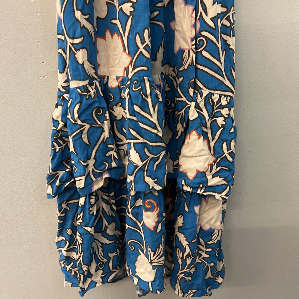 Knox Rose Blue/ Cream Print Short Sleeve Wrap Dress Medium