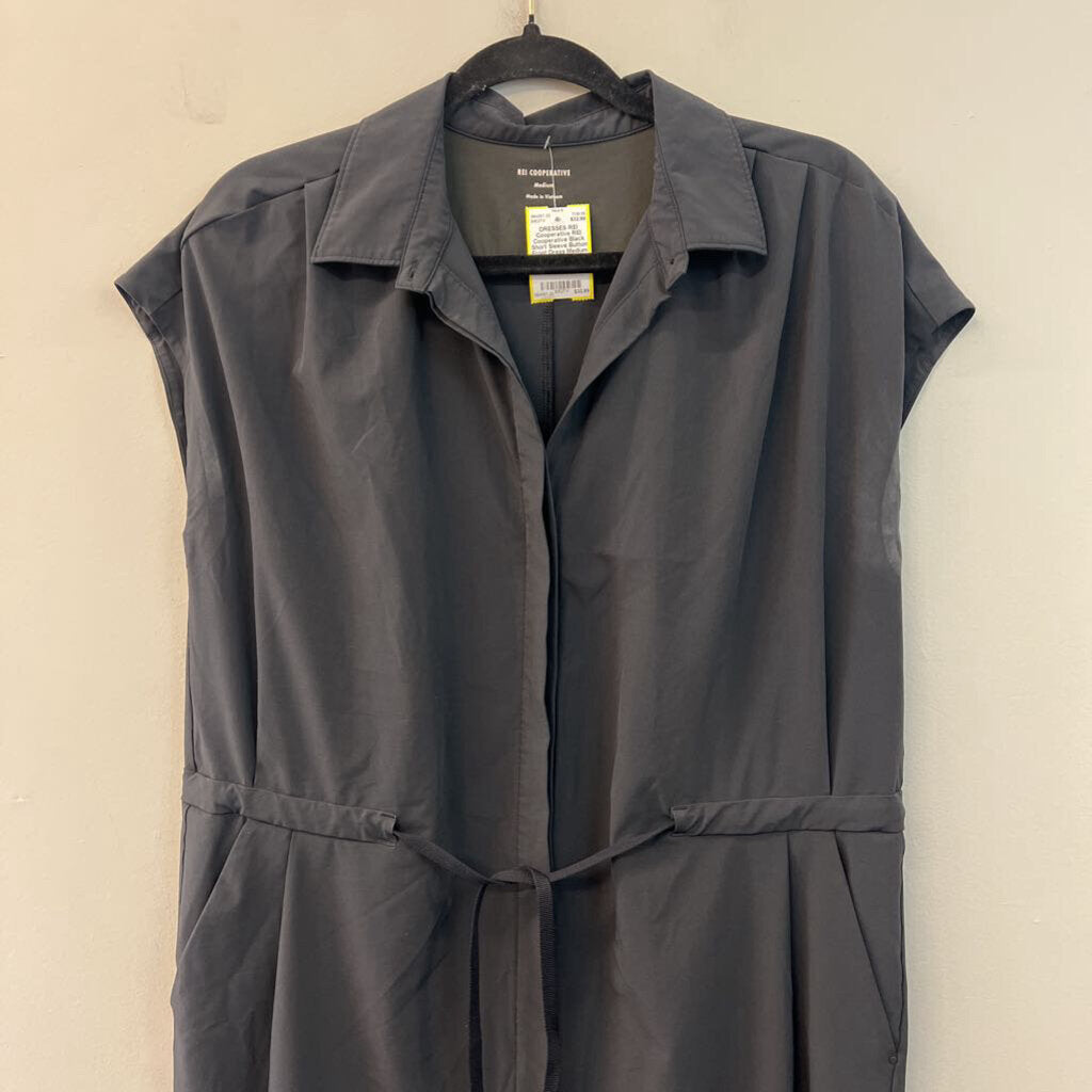 REI Cooperative Black Short Sleeve Button Front Dress Medium