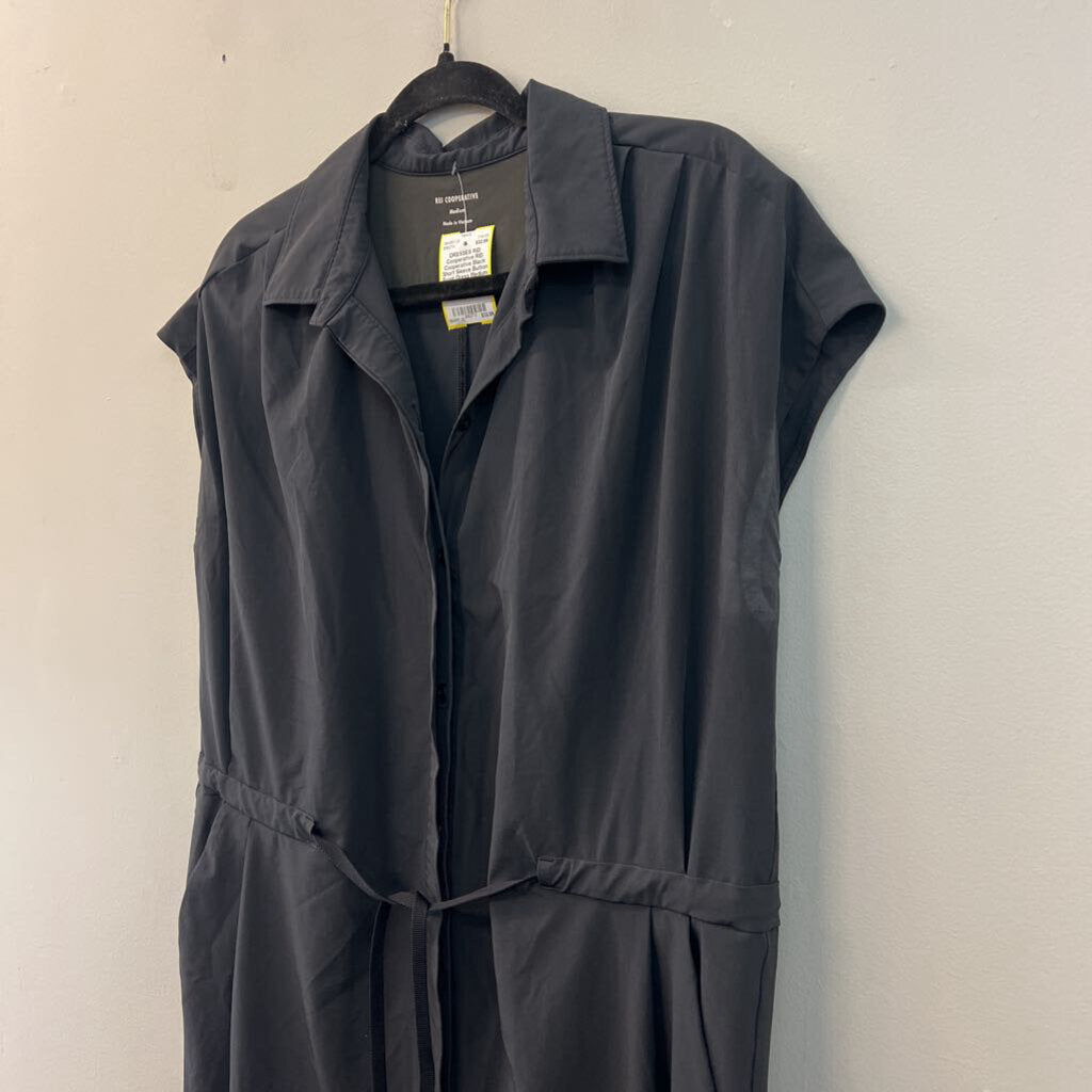 REI Cooperative Black Short Sleeve Button Front Dress Medium