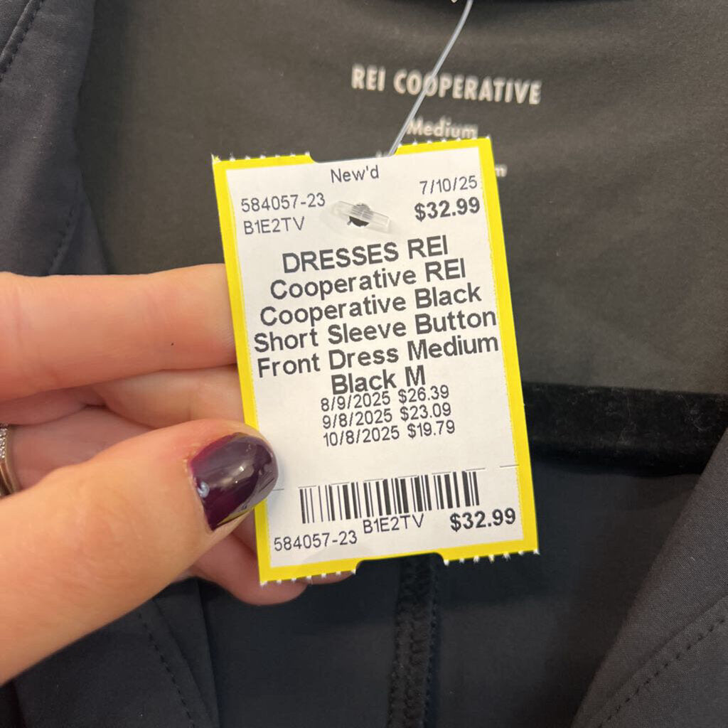 REI Cooperative Black Short Sleeve Button Front Dress Medium