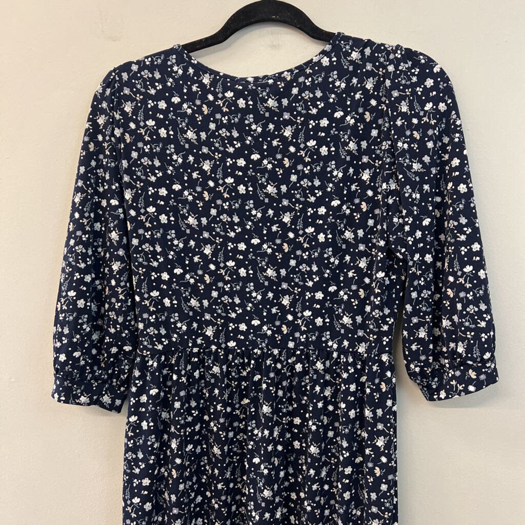 Kaileigh Navy/ White Flower Print Long Sleeve Dress Medium