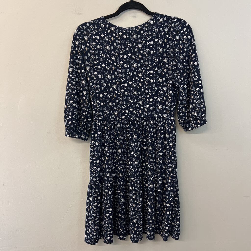 Kaileigh Navy/ White Flower Print Long Sleeve Dress Medium