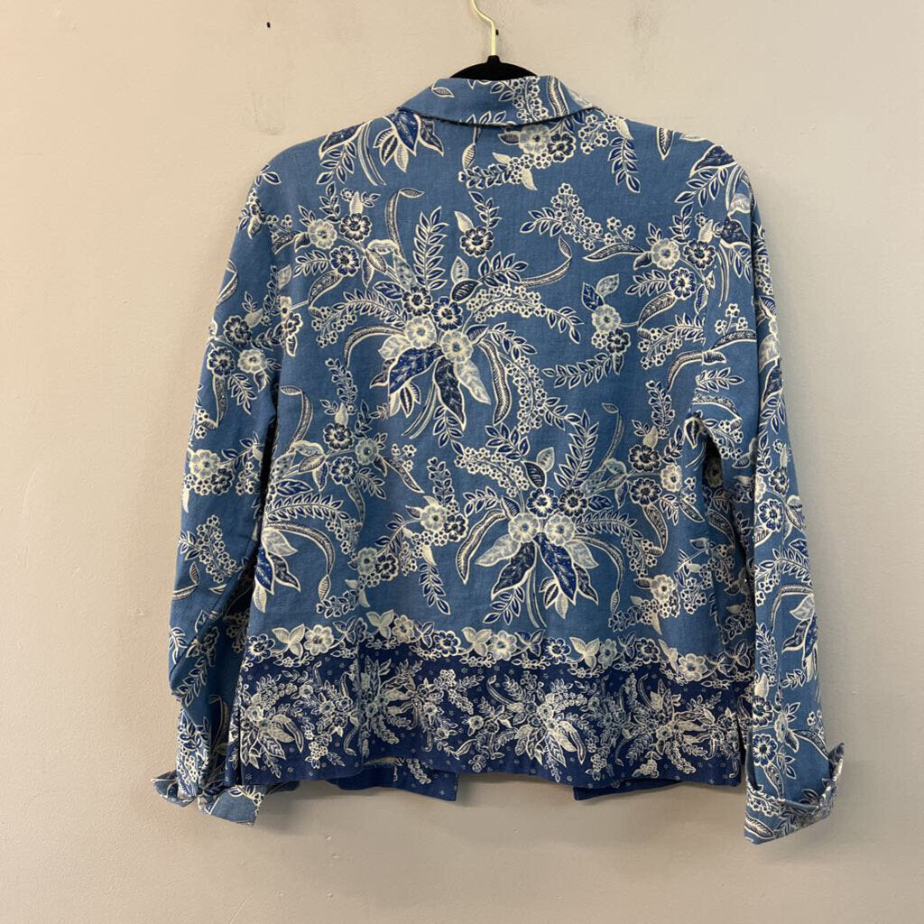 Coldwater Creek Blue Print Embellished Long Sleeve Top Small