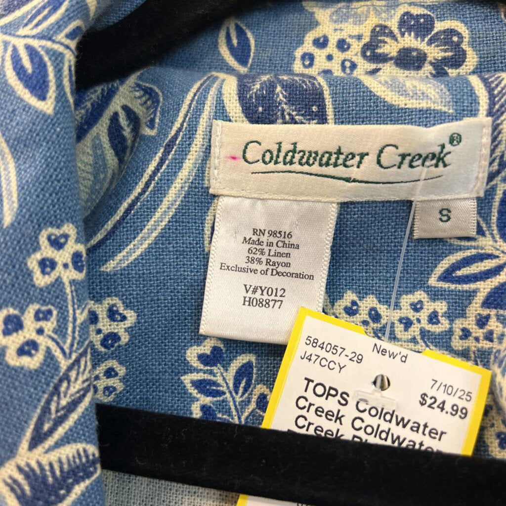 Coldwater Creek Blue Print Embellished Long Sleeve Top Small