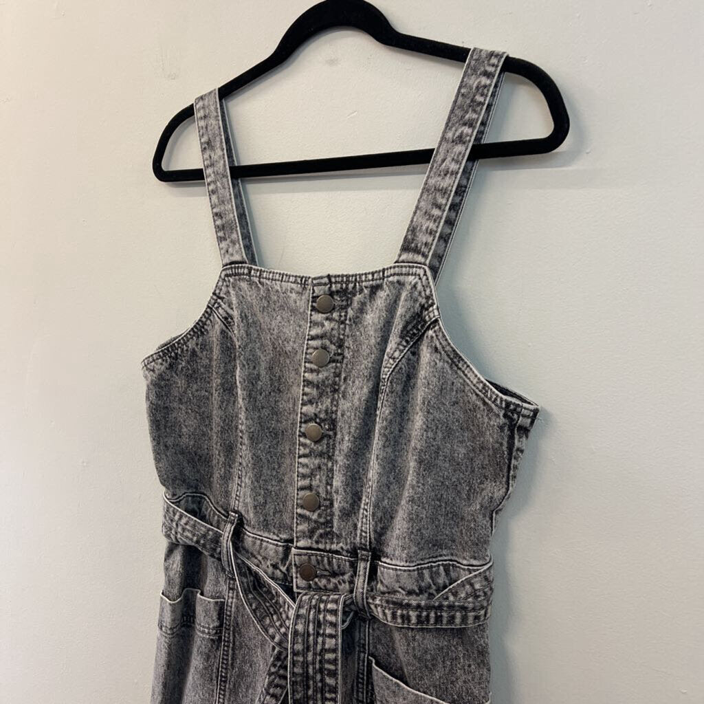 Black Acid Wash Denim Tie Waist Overalls 10