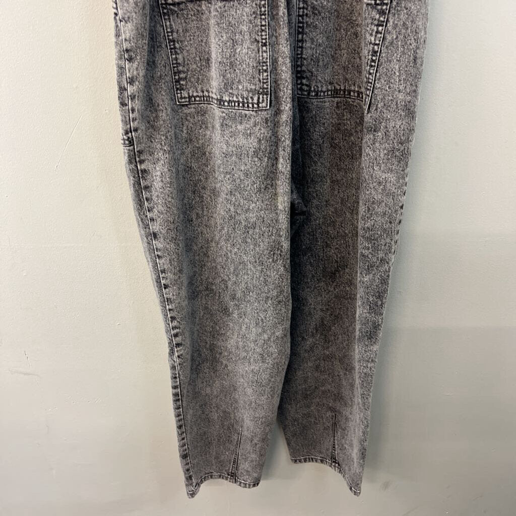 Black Acid Wash Denim Tie Waist Overalls 10