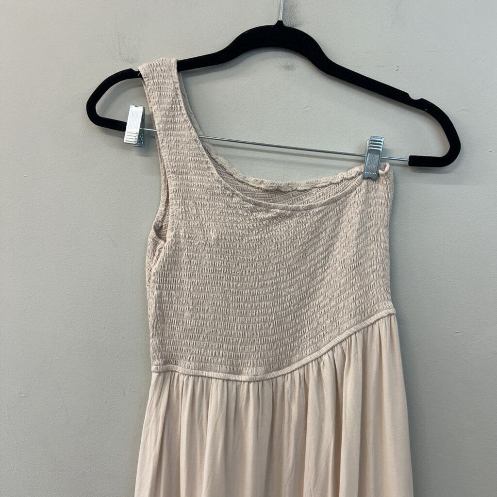 Zesica Beige Smocked Top One Shoulder Maxi Dress Medium