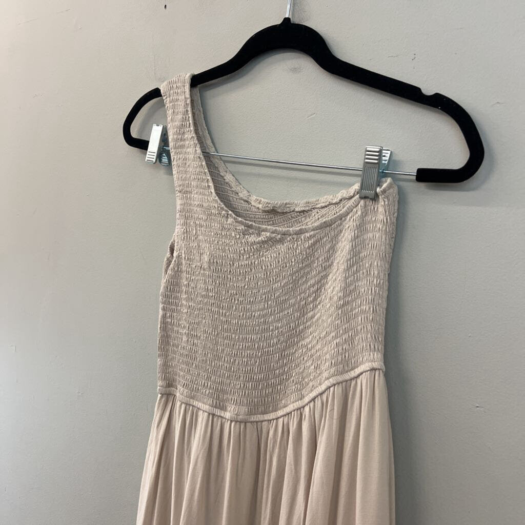 Zesica Beige Smocked Top One Shoulder Maxi Dress Medium