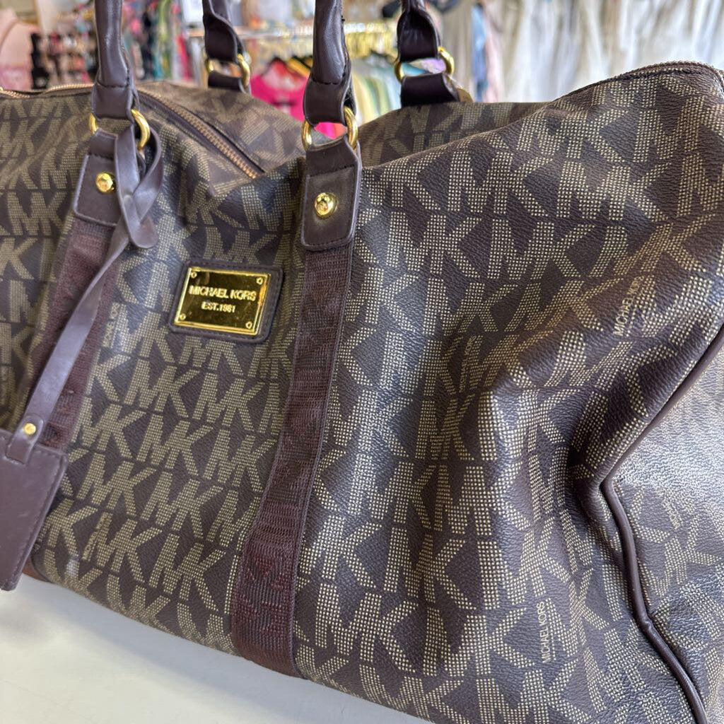 Michael Kors Brown Leather Signature Logo Weekender Bag