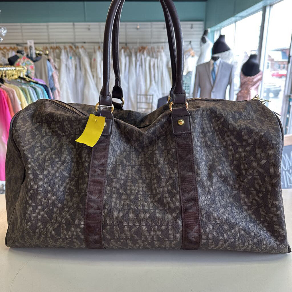 Michael Kors Brown Leather Signature Logo Weekender Bag