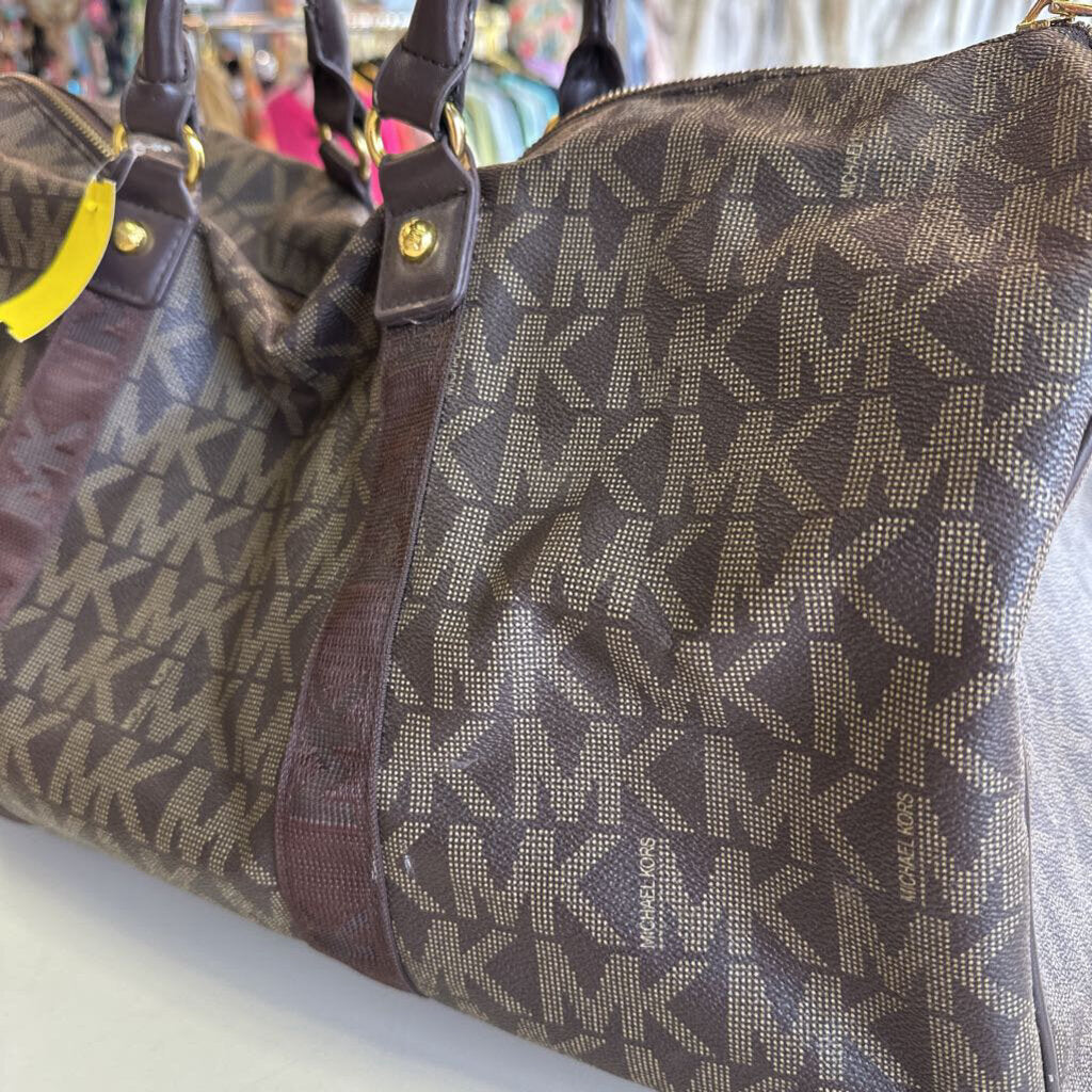 Michael Kors Brown Leather Signature Logo Weekender Bag