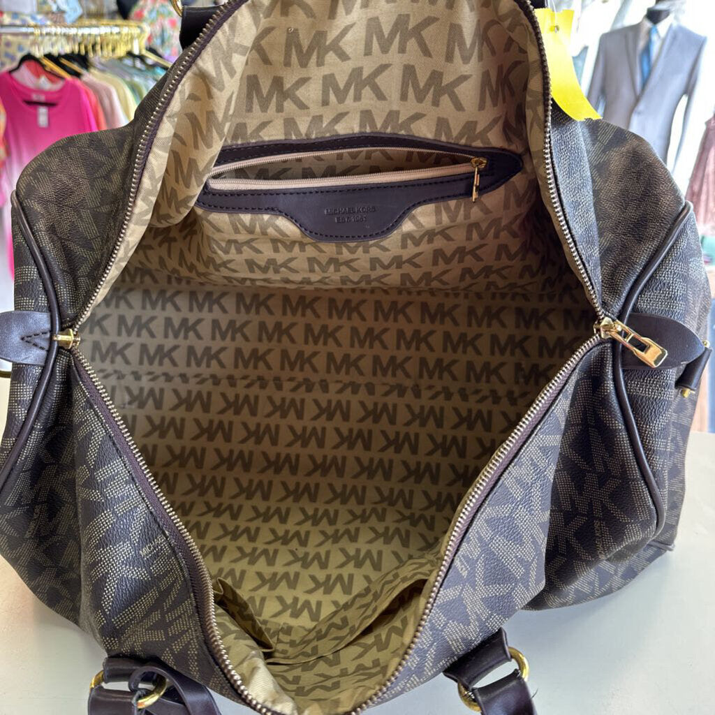 Michael Kors Brown Leather Signature Logo Weekender Bag